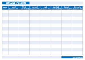 Calendrier hebdomadaire à imprimer : semaine 36 2022.