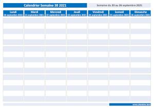 Calendrier hebdomadaire à imprimer : semaine 38 2021.