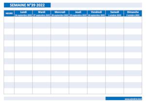 Calendrier hebdomadaire à imprimer : semaine 39 2022.