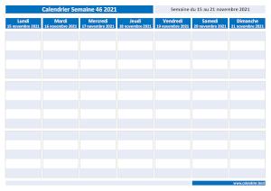 Calendrier hebdomadaire à imprimer : semaine 46 2021.