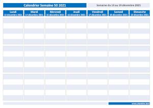 Calendrier hebdomadaire à imprimer : semaine 50 2021.