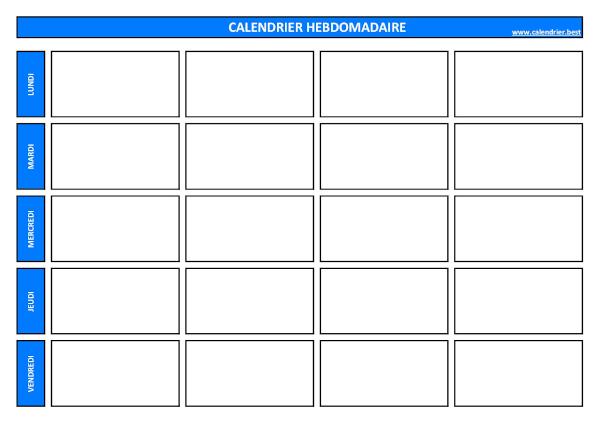 Semainier à imprimer avec 4 cases journalières pour écrire et organiser son planning hebdomadaire