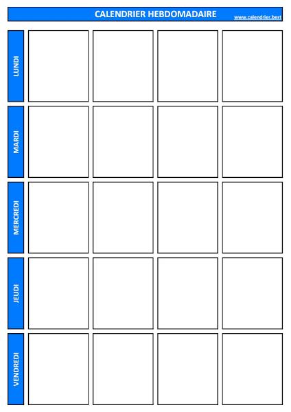 Semainier à imprimer avec 4 cases journalières pour écrire et organiser son planning hebdomadaire