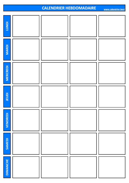 Semainier à imprimer avec 4 cases journalières pour écrire et organiser son planning hebdomadaire