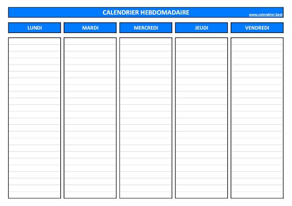 Semainier à imprimer avec 24 lignes disponibles chaque jour pour écrire et organiser son planning hebdomadaire