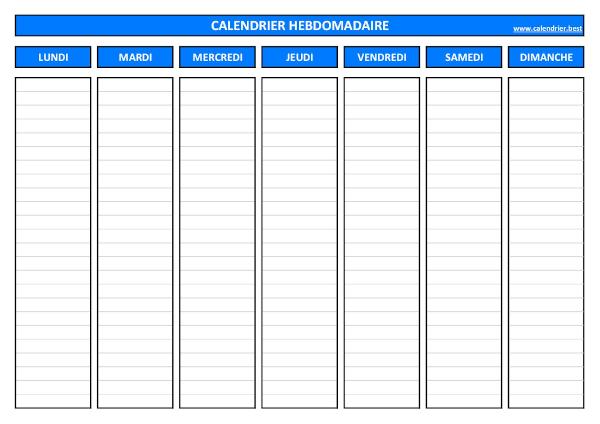 Semainier vierge avec horaire à imprimer