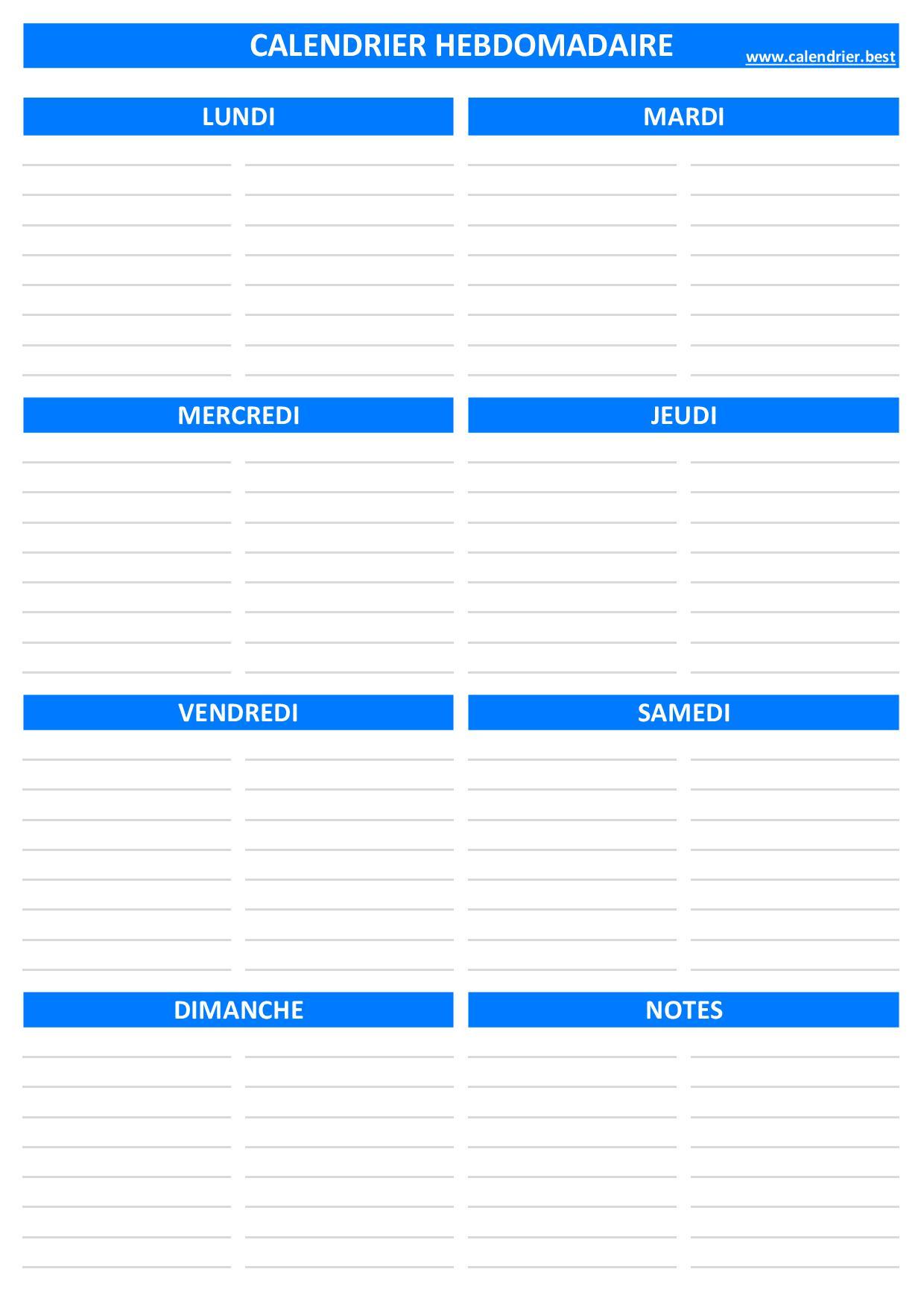 Menus de la semaine à imprimer - Modèles de planning PDF