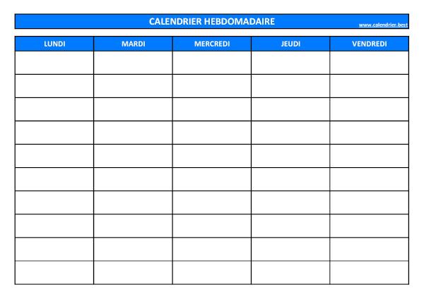 Semainier à imprimer avec 10 cases journalières pour écrire et organiser son agenda hebdomadaire