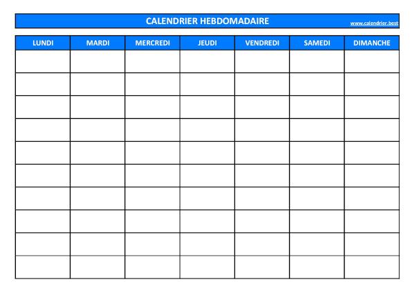 Agenda à imprimer, planning, calendrier, semainier