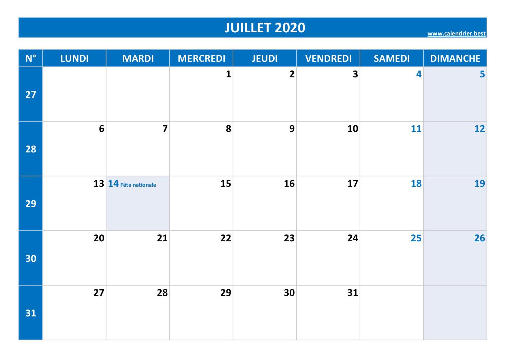 calendrier 2020