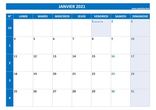 Calendrier Mensuel 2021 À Imprimer Gratuit