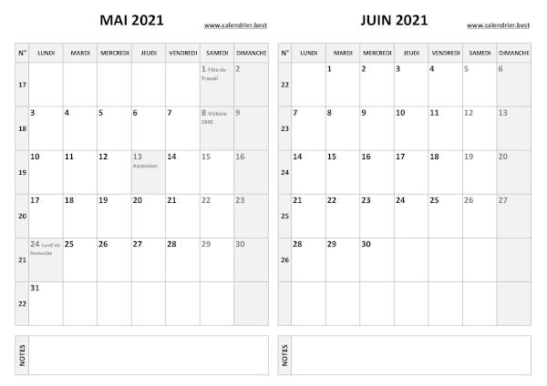 Calendrier mai juin 2021.