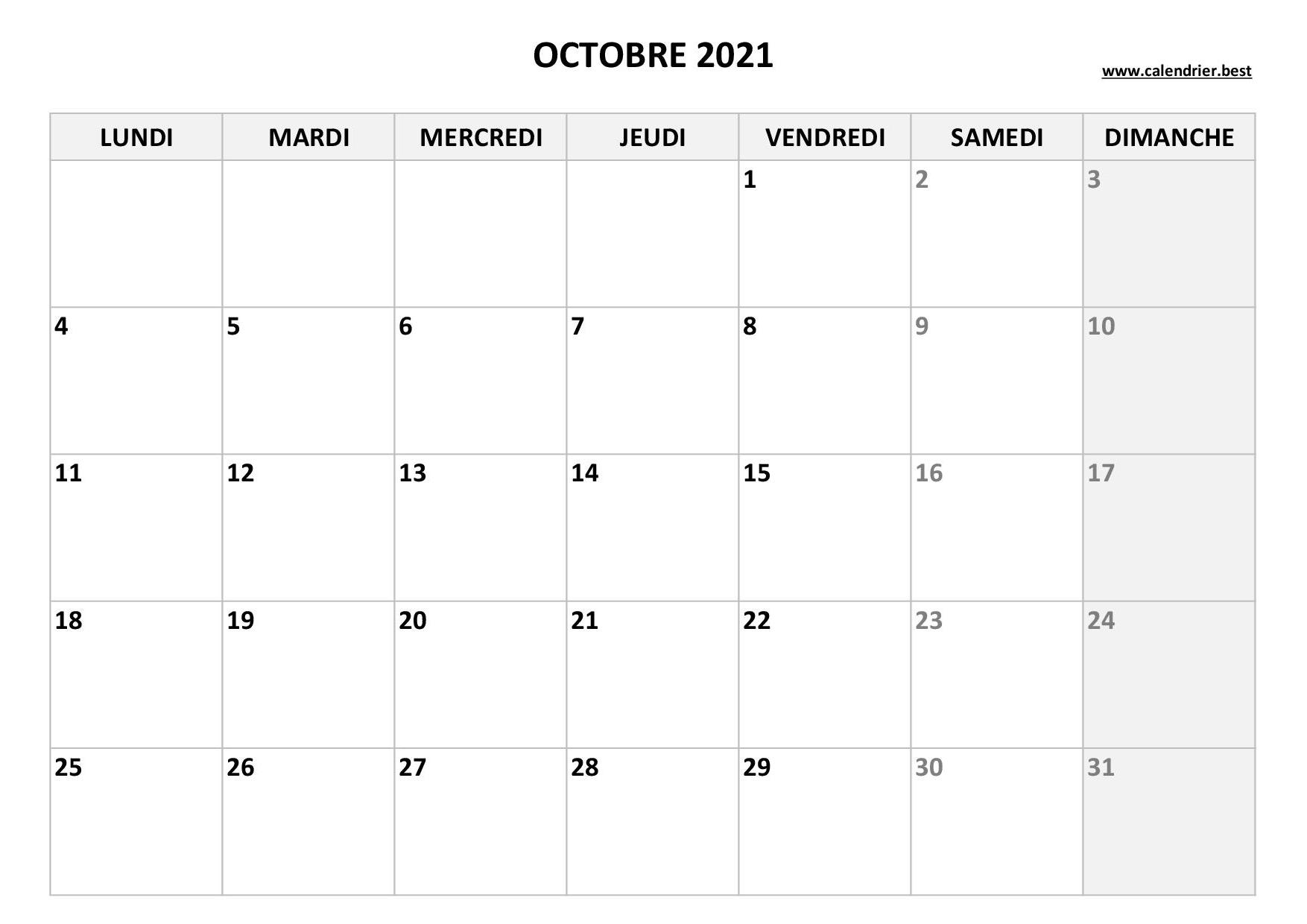 Calendrier Octobre 2021 à Consulter Ou Imprimer Calendrierbest