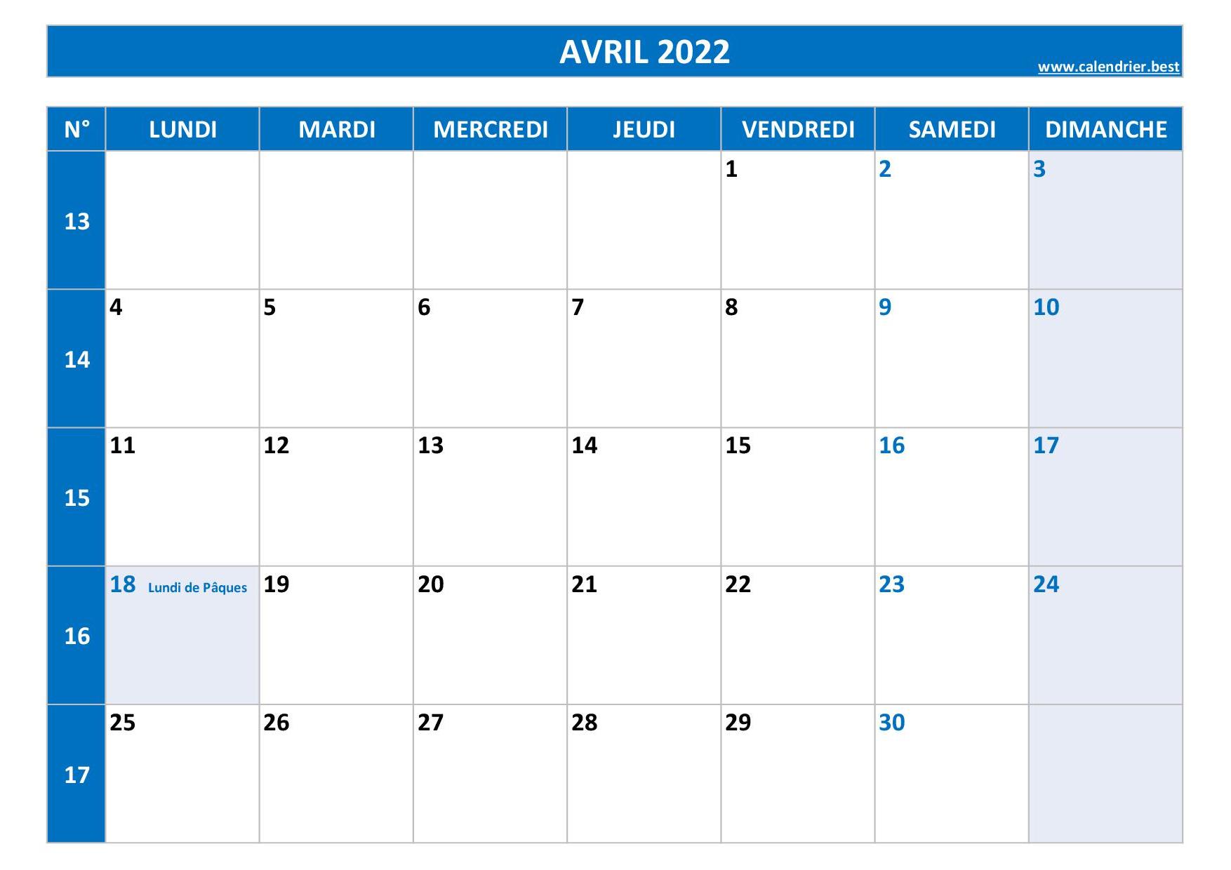 Modèle Calendrier D'impression 2022