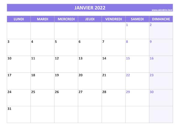 calendrier 2022 à imprimer par mois (1 page par mois)