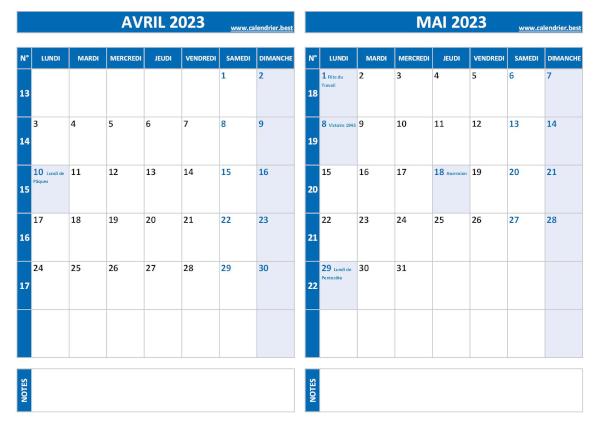 Calendrier Avril Et Mai 2023 à Imprimer Calendrierbest