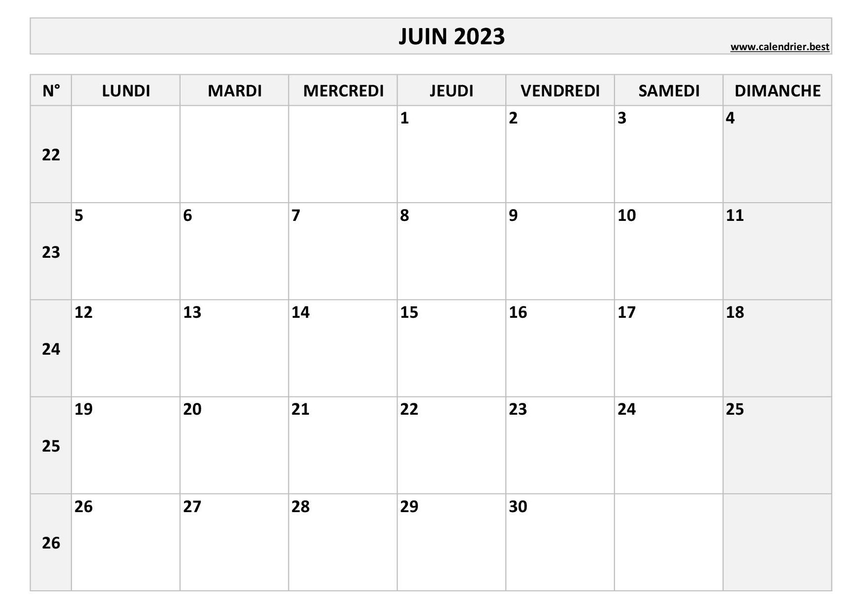 Calendrier Juin 2023 à Consulter Ou Imprimer Calendrierbest