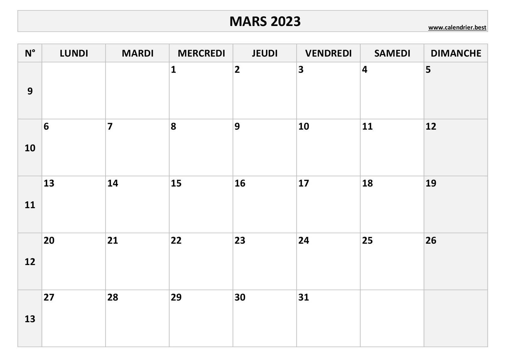 Calendrier Mars 2023 à Consulter Ou Imprimer Calendrierbest