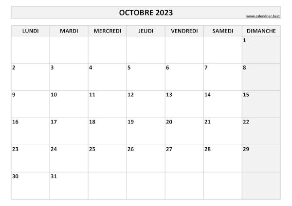 Calendrier Octobre 2023 à Consulter Ou Imprimer Calendrierbest