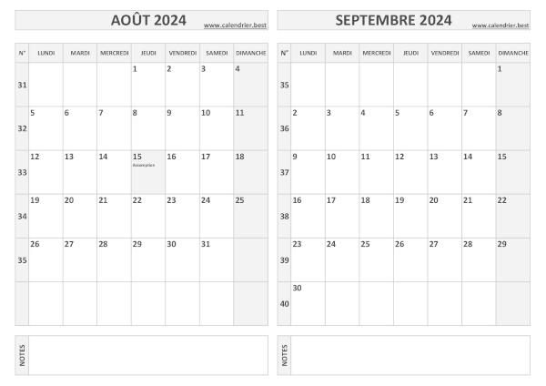 septembre 2024 calendrier imprimable