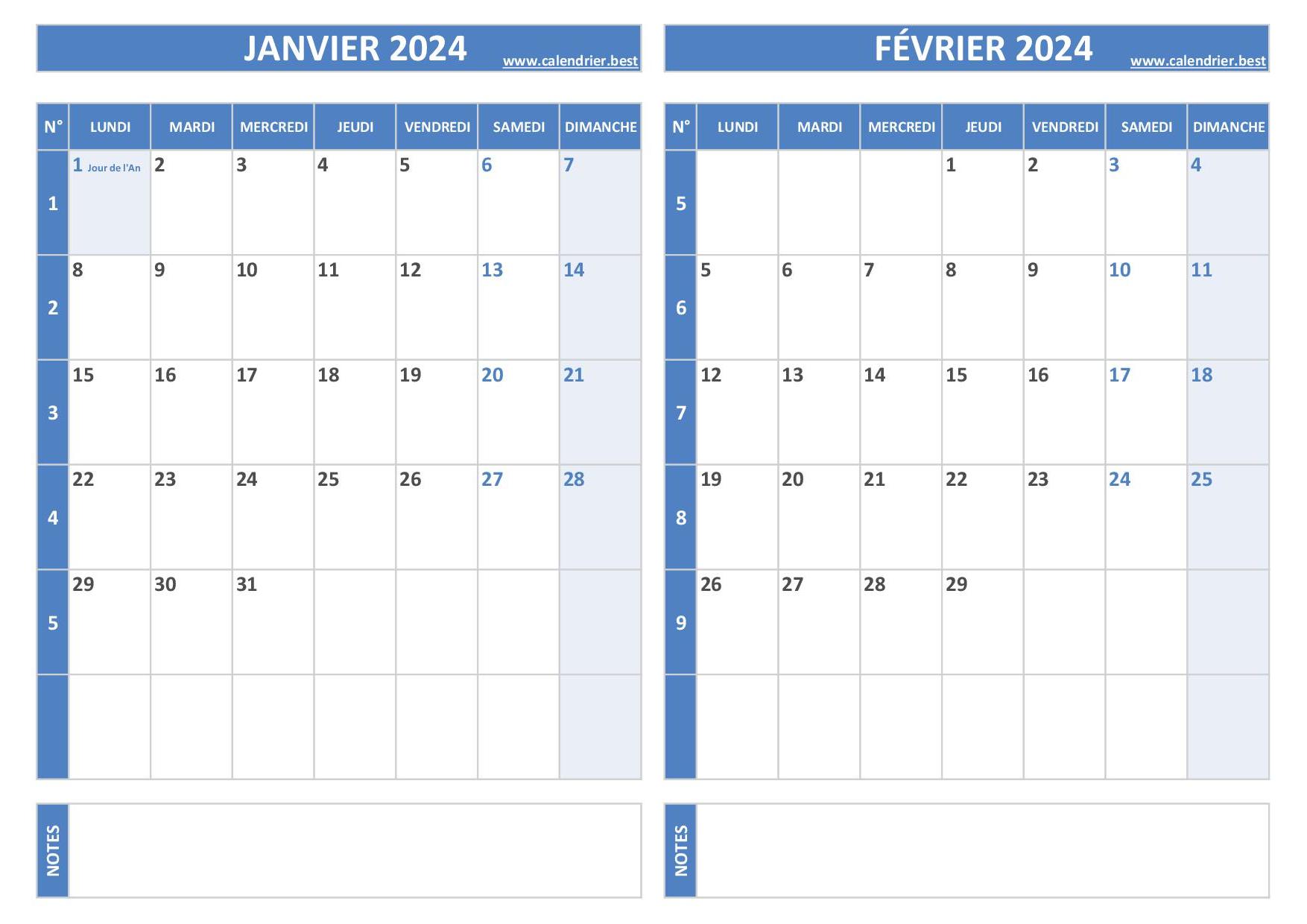 calendrier février 2024