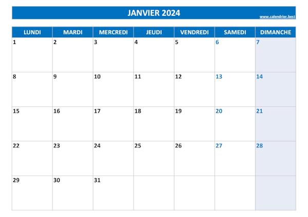 calendrier 2024 à imprimer par mois (1 page par mois)