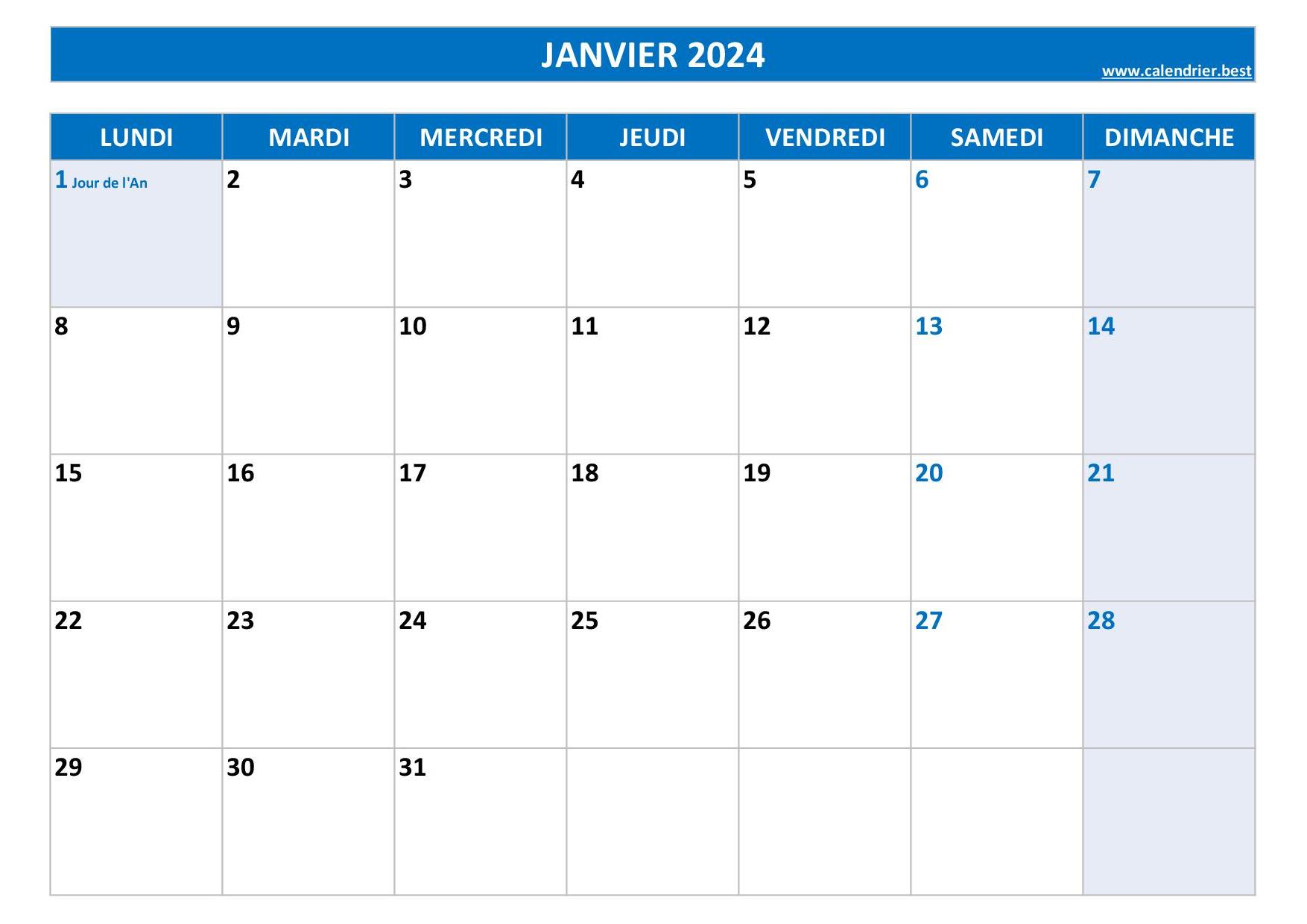 Calendrier 2024 vacances scolaires et jours fériés à imprimer