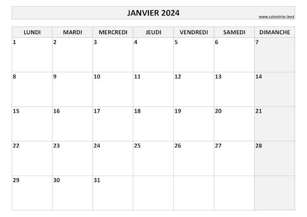 calendrier 2024 à imprimer par mois (1 page par mois)