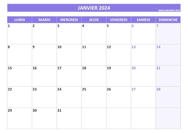 calendrier 2024 à imprimer par mois (1 page par mois)