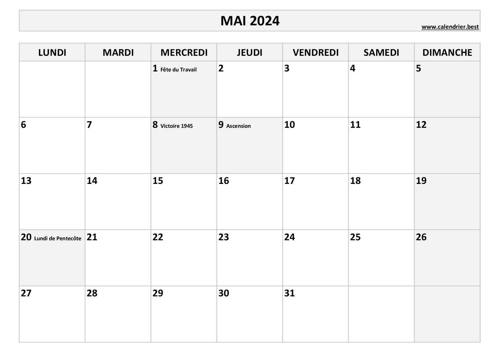 Calendriers mensuels 2024 à imprimer - Mademoiselle