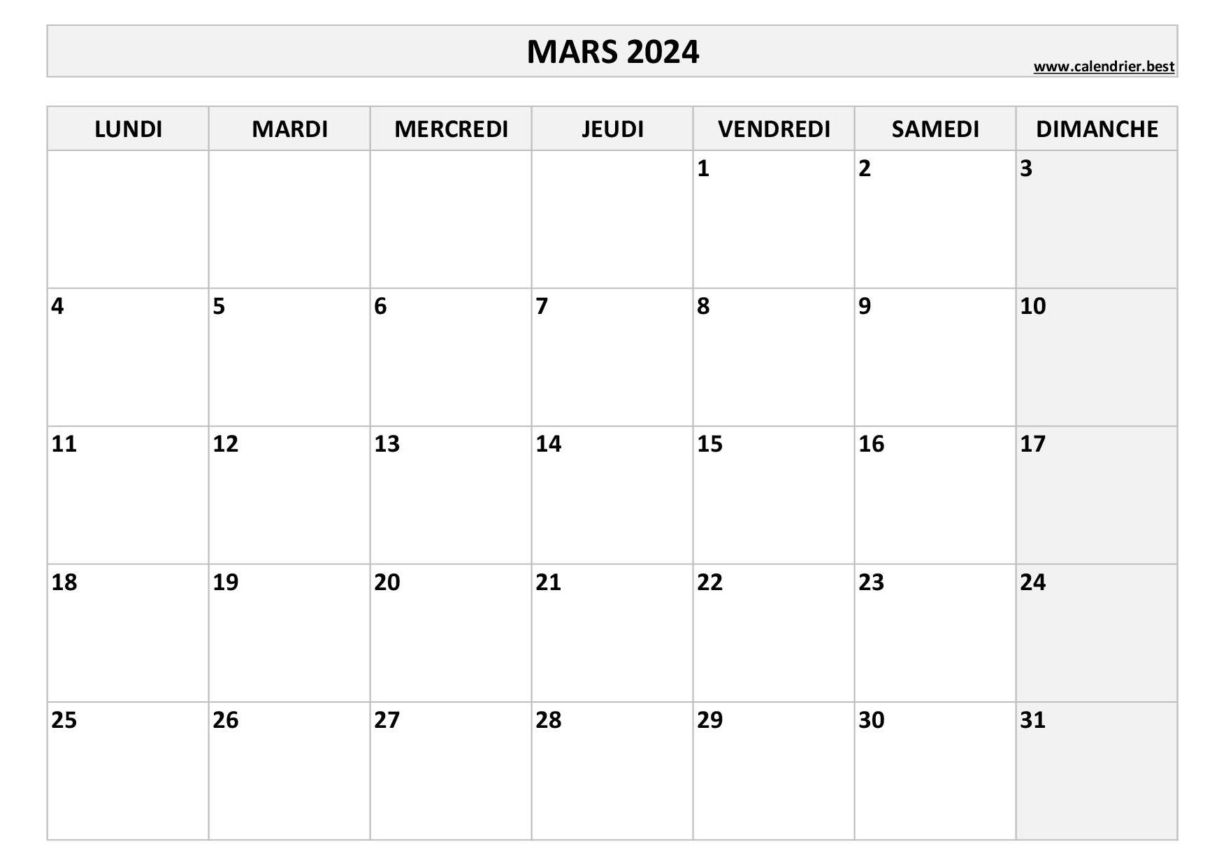 Calendrier 2024 mensuel à imprimer