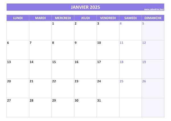 calendrier 2025 à imprimer par mois (1 page par mois)