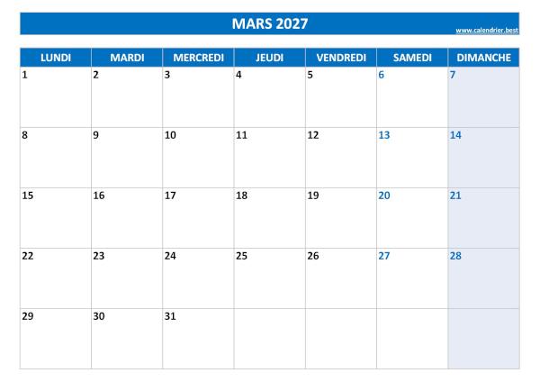 Calendrier Mars 2027 Consulter Ou Imprimer Calendrier best Calendrier Mars 2027 Consulter Ou Imprimer Calendrier best
