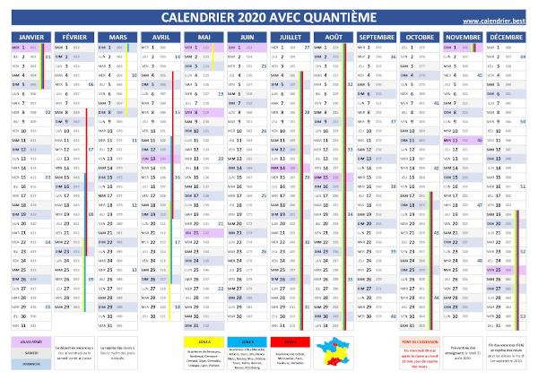 Calendrier 2020 quantième