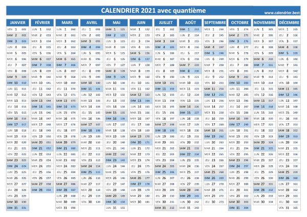 Calendrier 2021 avec quantième.