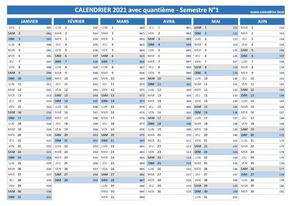 Calendrier 2021 avec quantième.