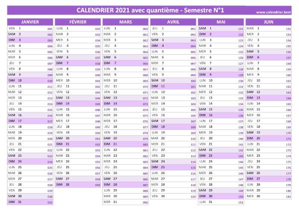 Calendrier 2021 avec quantième.