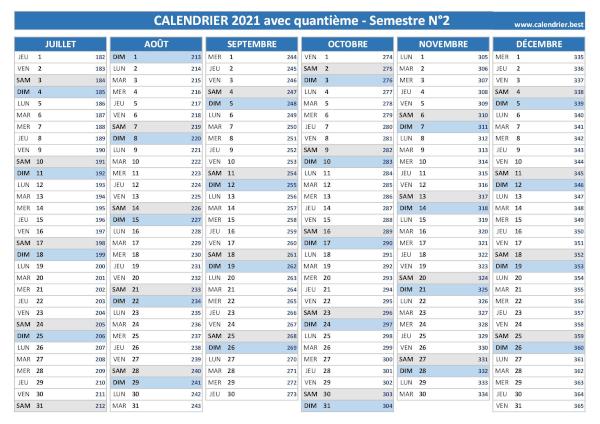 Calendrier 2021 avec quantième.