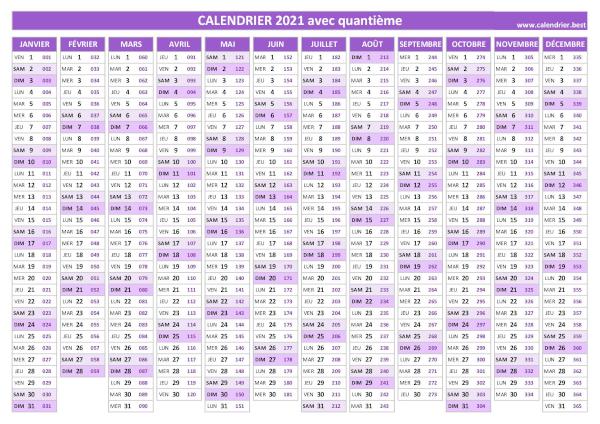 Calendrier 2021 avec quantième.