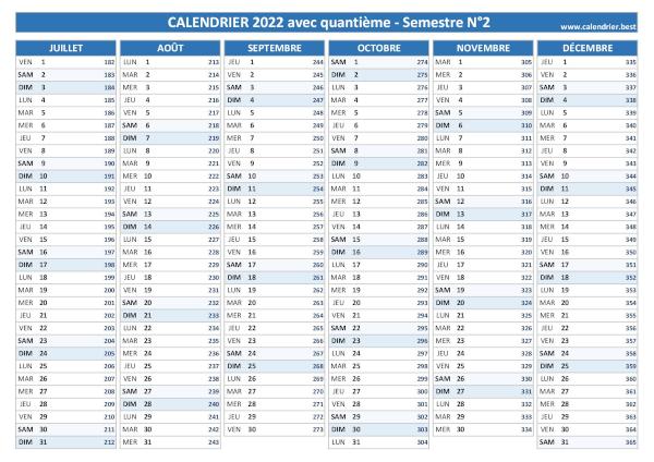 Calendrier 2022 avec quantième.