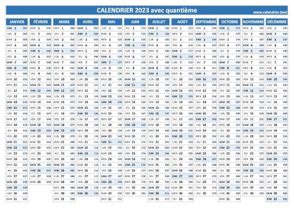 Calendrier 2023 avec quantième.