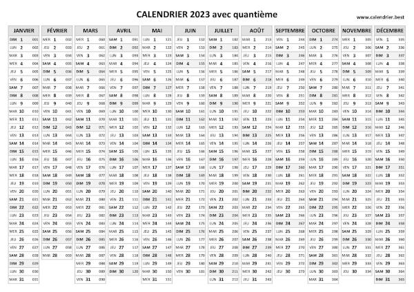 Calendrier 2023 avec quantième.