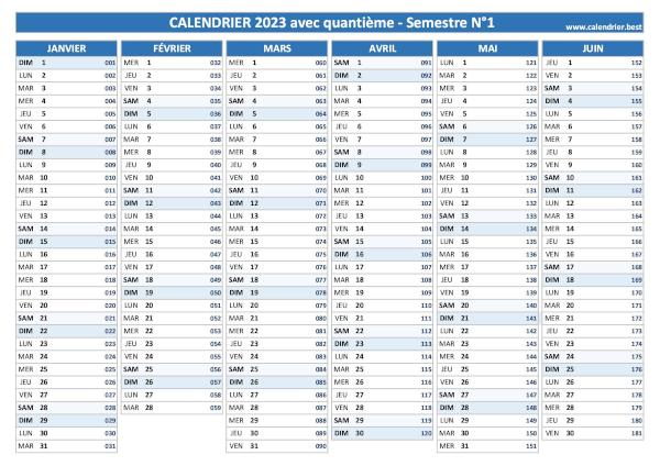 Calendrier 2023 avec quantième.