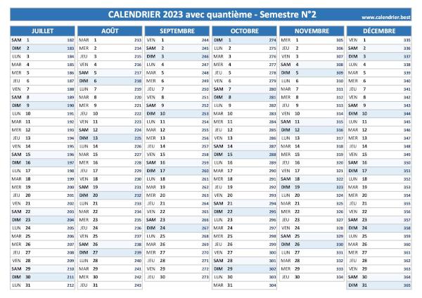 Calendrier 2023 avec quantième.