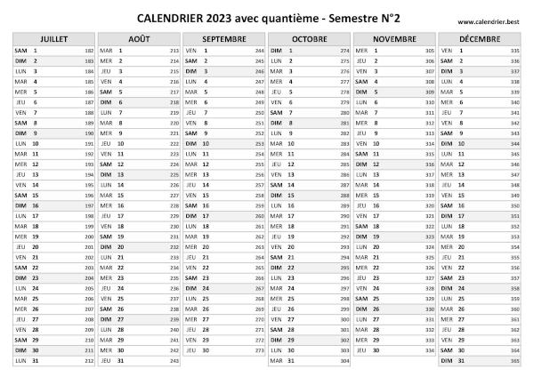 Calendrier 2023 avec quantième.