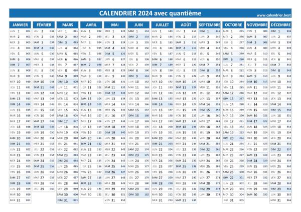 Calendrier 2024 avec quantième.