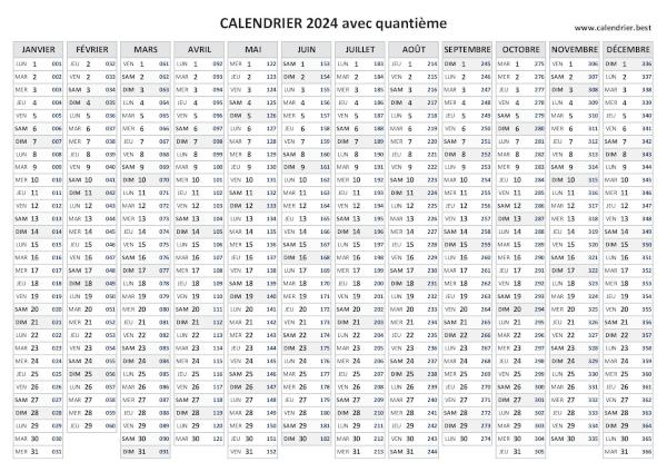 Calendrier 2024 avec quantième.