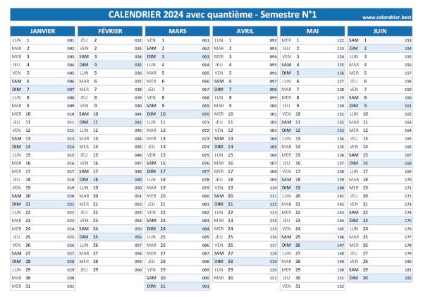 Calendrier 2024 avec quantième.