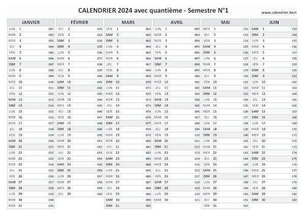 Calendrier 2024 avec quantième.