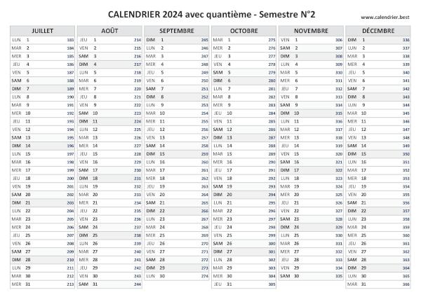 Calendrier 2024 avec quantième.